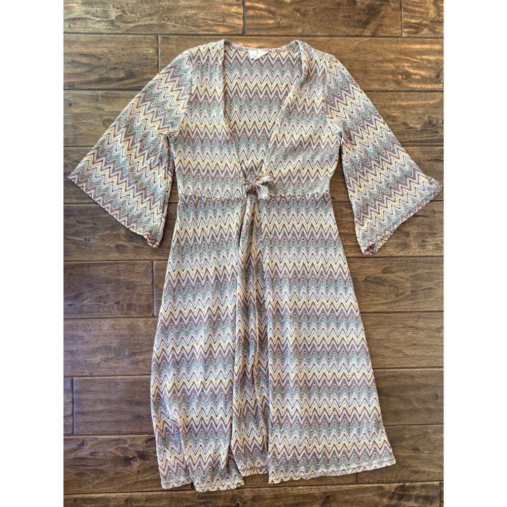 Ember Knit Maxi Open Tie Front Kaftan Cardigan Large 70's Hippie Festival